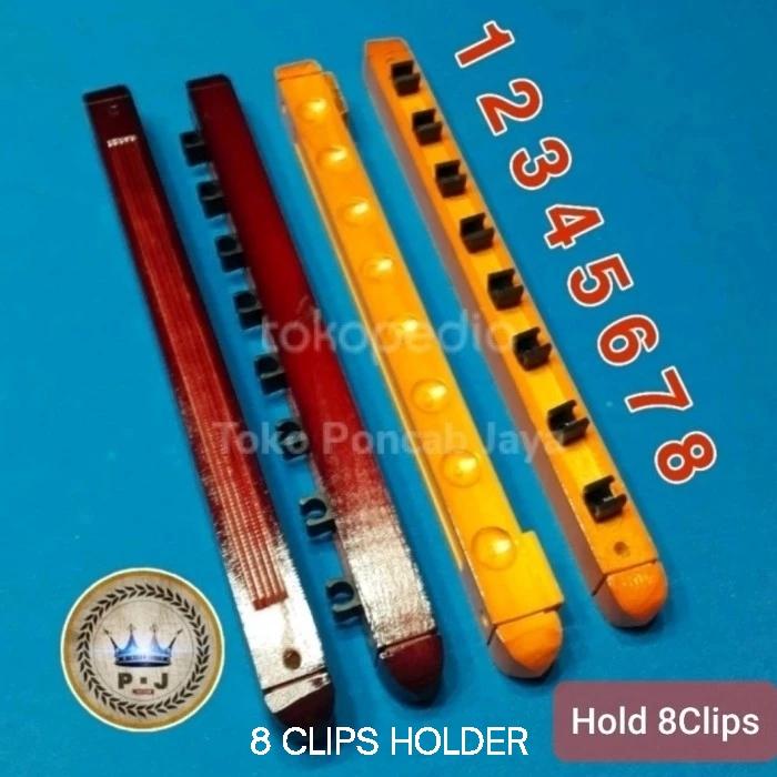 PJ - Billiard Stick Wooden Wall Rack | Rak Dinding Stik Billiard | 8 Clips